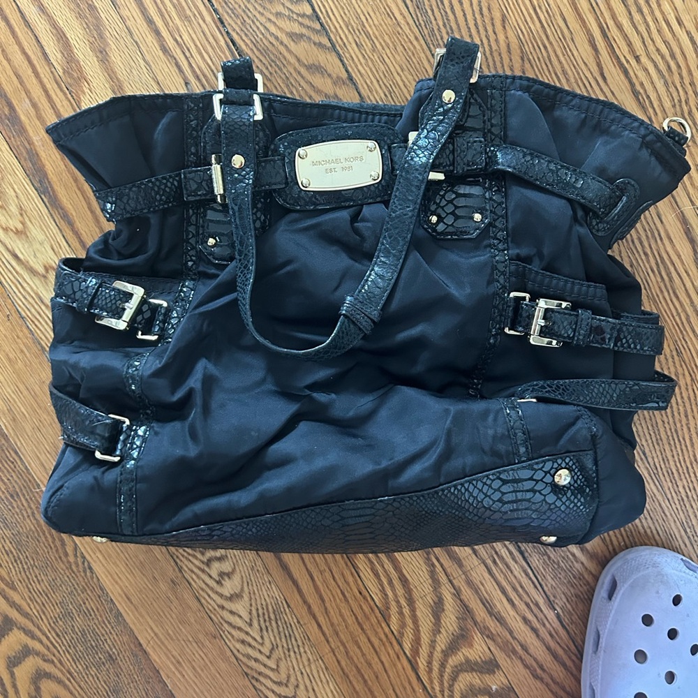 Michael Kors Black Nylon Tote with Silver Hardware